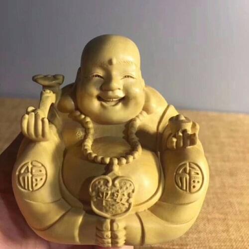 Buxus artesanías de madera estatuas de tallado de madera decoración de madera Wenwan piezas de mano decoración de coche bien Bud