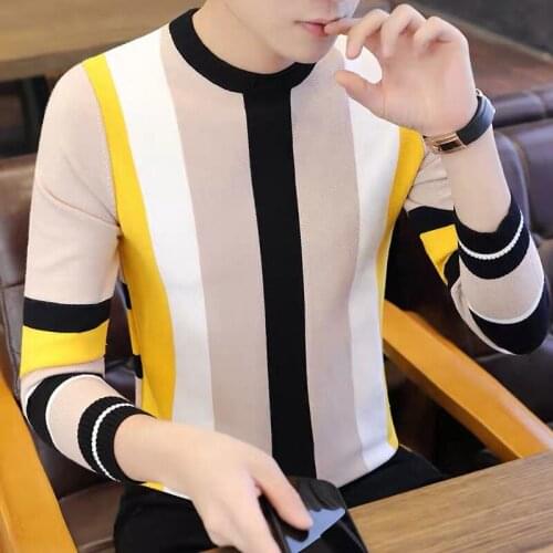 2021 Mens Pullover Sweater Knitwear Stripe Trend Spring and Autumn Thin Long Sleeve Top Bottom Shirt