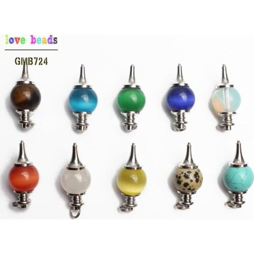 Natural Stone Pendulum Opalite Tiger Eye Pendant Chakra Dowsing Reiki Healing Point Pendule Stone 18*40mm