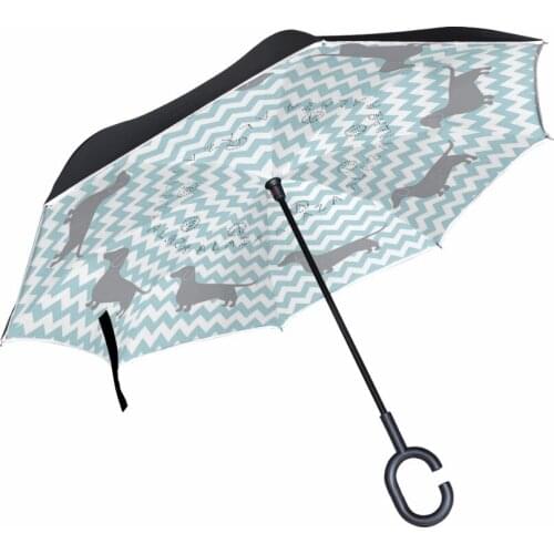 Reverse Umbrella With Wave Line Pattern And Dachshund Double Layer Inverted Umbrella High Quality Fashion Customized Travel Size