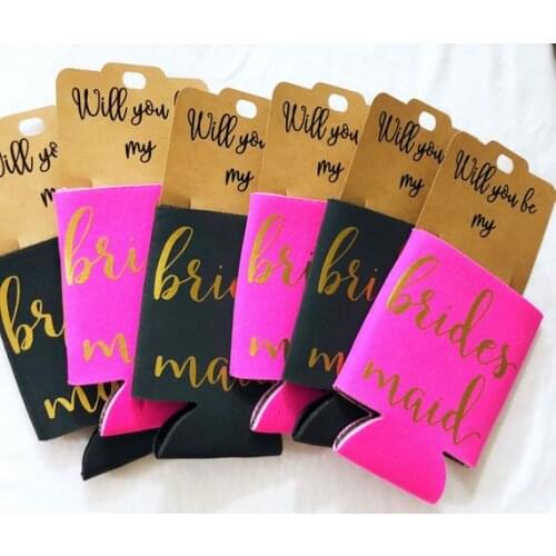 Personalize any role wedding Drink Coolers, bridesmaid groomsmen proposal gifts, customize Bachelorette Bottle Beer Can Holders