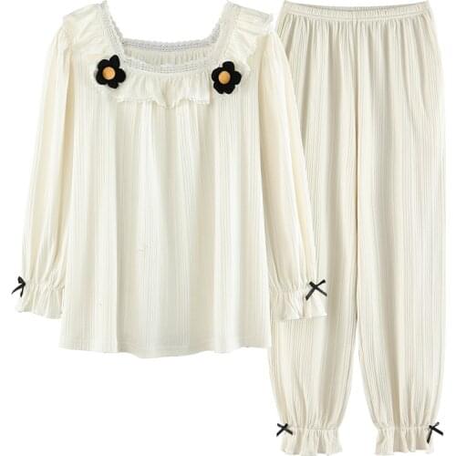 Autumn Pijamas Women Sets Long Sleeve Sleepwear Korean Court Style Square Neck Pyjamas Two-Piece Leisure Wear Homewear Fashion