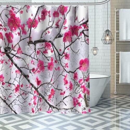 Custom Plum Blossom Shower Curtains Waterproof Fabric Cloth Bathroom Decoration Supply Washable Bath Room Curtain