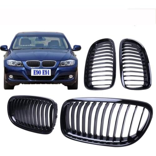 Gloss Black Front Kidney Grill Grilles For BMW E90 E91 325i Saloon 2009-2011 4Door