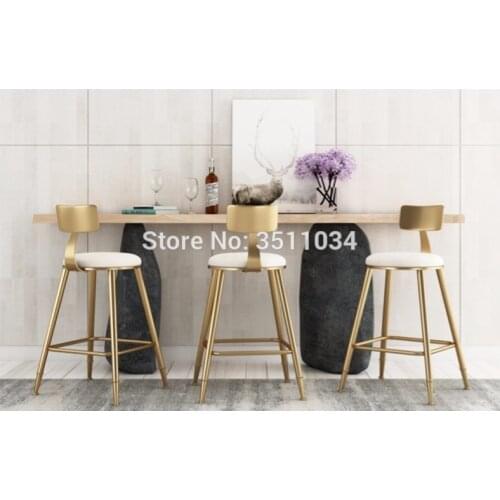 High quality 45cm//68cm/85cm Nordic bar stool bar chair creative coffee chair gold high stool simple dining chair wrought iron
