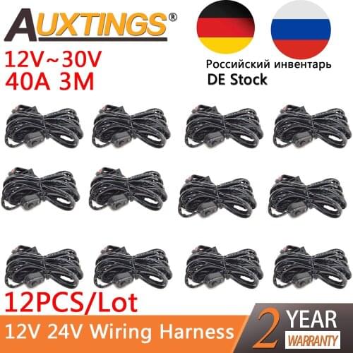 Auxting 12X LED Light Bar Wire 3M 12v 24v 40A Wiring Harness Relay Loom Cable Kit Fuse for Auto Driving Offroad Led Work Lamp