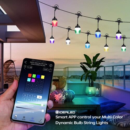 Outdoor RGB LED String Lights 12 Bulbs Bluetooth APP Remote Control Atmosphere Lighting IP65 11.6M for Christmas Decorations
