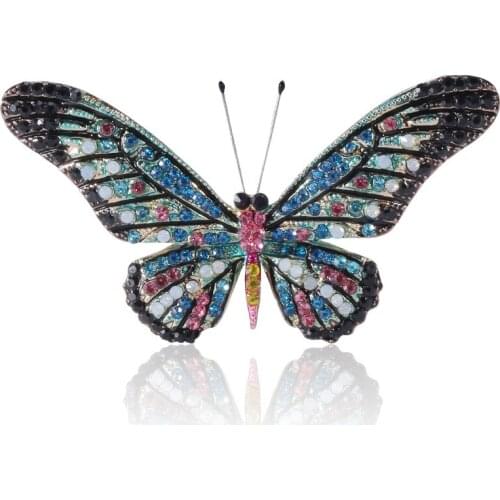 1 Piece Alloy Fashion Vintage Color Butterfly Insect Brooch Wedding Crystal Rhinestone Ladies Brooch Headscarf Scarf Coat Pin