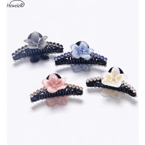 Lady Women Plastic Hair Claw Rhinestones Crystal Flower Clamp Grips Hairpieces
