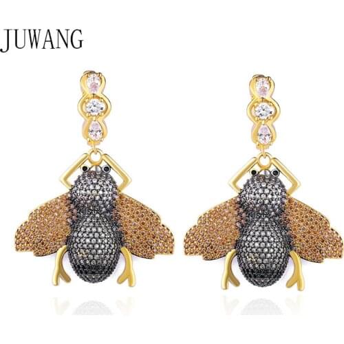 JUWANG 2020 New Fashion Drop Earrings For Women AAA Cubic Zircon Luxury Insect Dangle Earrings Jewelry For Party Decoration