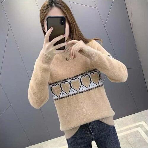 Imitation mink velvet sweater women new fall/winter 2021 hedging half high neck knitted Korean version of all-match blouse