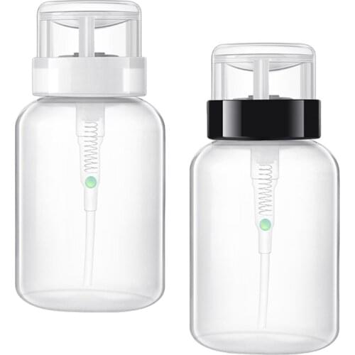 2pcs 200ml Nail Polish Remover Press Bottles Empty Lockable Pump Dispenser Bottles (Black Neck and White Neck Press Bottle)