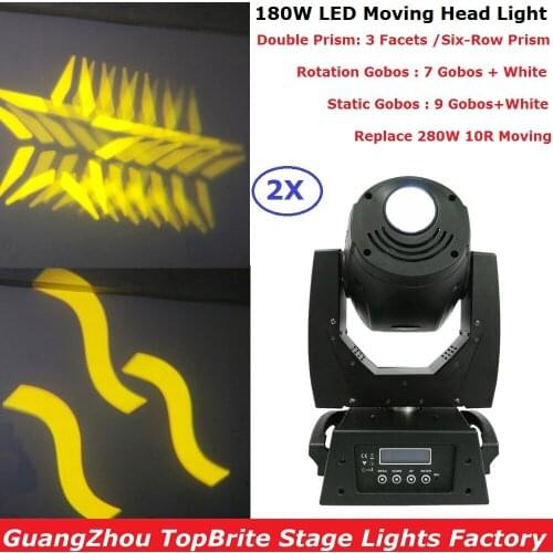 2XLot Hot 180W LED Moving Head Beam Lights 3 Facets / Six-Row Prism Effect 8 /10 Rotation/ Static Gobos Replace 280W 10R Moving