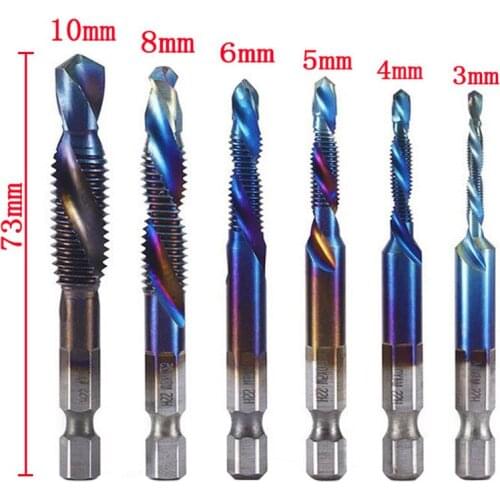6Pcs/set Hand Tap Drill Hex Shank Drill Bit HSS Screw Spiral Point Thread M3 M4 M5 M6 M8 M10 High Speed Steel Machine Tap