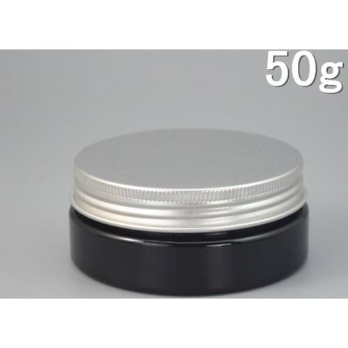 60pcs/lot 50g Black Plastic Cosmetic Bottle Aluminum Cap Refillable Lip Container PET Hair Wax Jar 50ml 2017 Style #AB51