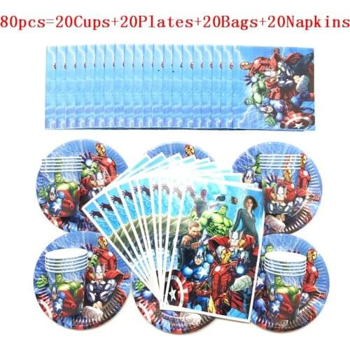 80/50PCS Birthday Party Superhero Theme Napkins Gift Bag Baby Shower Paper Cup Plate Kids Boys Favors Party Decorations Supplies