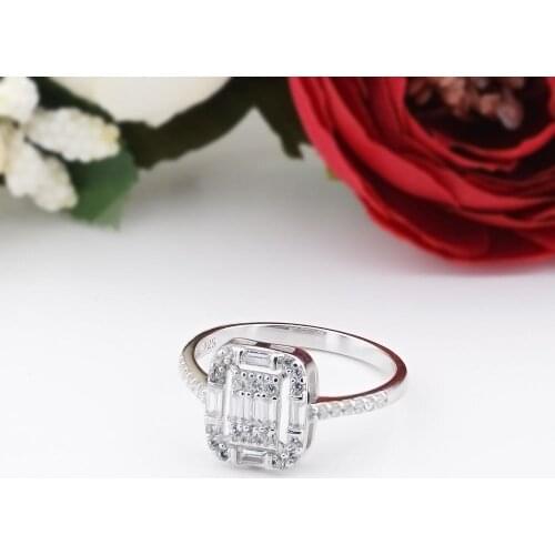 925 Sterling Silver Womens Ring Baguette with Zircon Stone