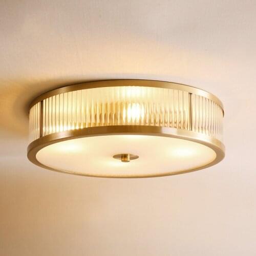 American All Copper Round Ceiling Light D 35cm 45cm Glass Ceiling Lamp Living Room Bedroom Lamppara De Techo Home Lighting F127