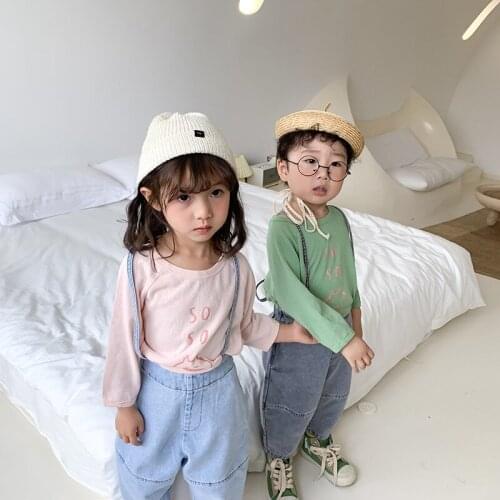 2 3 4 5 6 Years Toddler Boys Shirts Casual Korean Alphabet Long Sleeve Tops for Girls 2020 Spring Autumn Baby Kids Clothing New