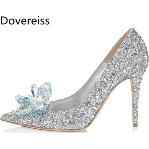 Dovereiss Fashion Womens Shoes summer new Elegant bling-bling Slip on silver Party shoes Pumps sexy Office lady 34-43