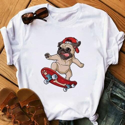 Pug dog animal print tshirt women Kawaii Funny Cartoon T Shirt womans Harajuku Graphic Cute Tshirt Korean Style Top Tees Female