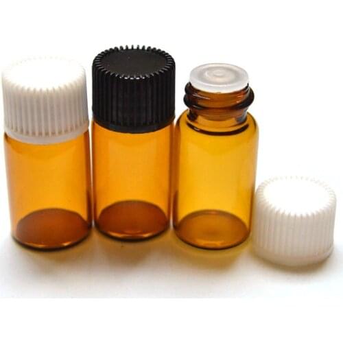 Hot 5pcs/lot 3ml Mini Amber Glass Bottle with Orifice Reducer and Cap Small Essential Oil Vials Free Shipping