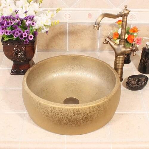 China Painting Waist drum gold-plated chrysanthemum Ceramic Painting Round Europe Vintage Style counter top sink wash basin