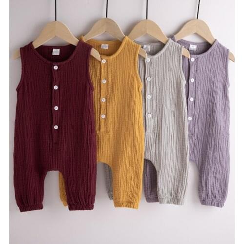 Newborn Baby Girl Boy Romper Cotton Casual Sleeveless Single Breasted Solid Rompers Summer Loose Comfortable BABY Bodysuit 3-24M