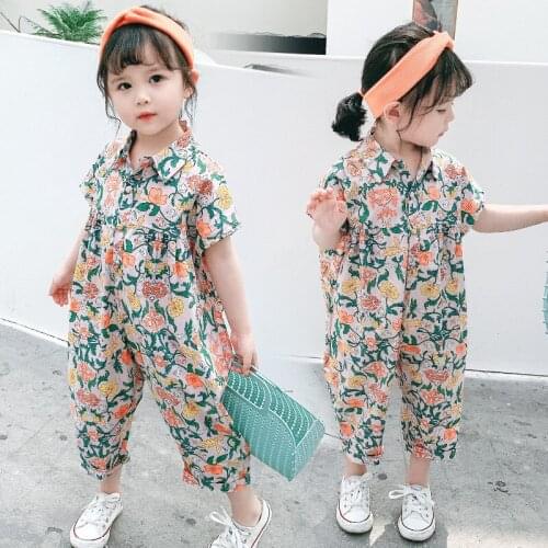 Children Clothing Girls Jumpsuit Broken Flower Printing Summer Kids Clothes Baby Girl Costume