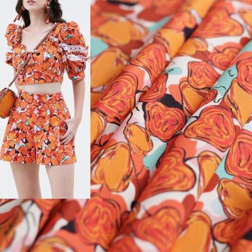 Red Raspberry 18momme Elastic Crepe Silk Flowers Printed Fabrics Garment Materials Women Dress DIY Sewing Cloth Freeshipping