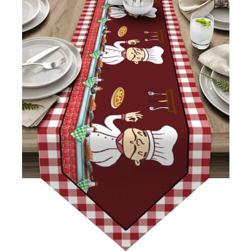 Red Plaid Kitchen Chef Gourmet Table Runners Home Dining Coffee Table Decor Table Cloth Wedding Decoration Table Cover