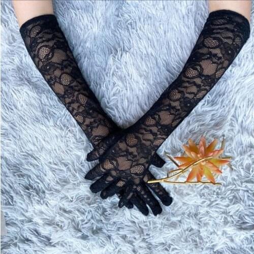 Cool Lace Gloves Summer Ladies Fashion Mid-Length Stretch Lace Riding Sunscreen Sexy Low Lady Stage Performance Lace Gloves