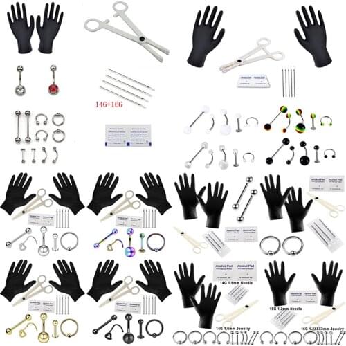 Hot 1 Set Body Piercing Tools Professional Piercing Tool Kit Sterile Belly Body Ring Needle Sets Cartilage Tools Body Jewelry