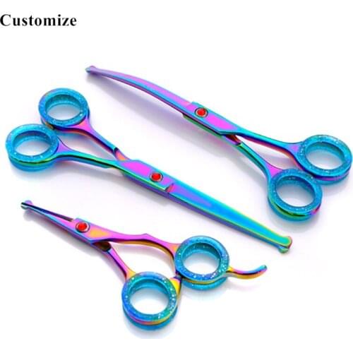 Customize 3 kit Round head Japan 6.5" Rainbow pet dog grooming hair scissors dog shears pet cutting barber hairdressing scissors