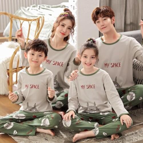 New Autumn Cute Cartoon Parent-Child Pajamas For Boys Girls Children Pure Cotton Long Sleeve Home Wear Kids Clothes Casual