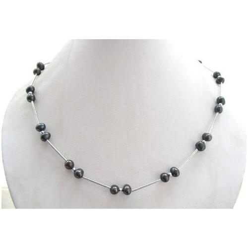 New Arrival Favorite Pearl Fine Jewelry Amazing 7mm Black Natural Freshwater Pearls Tible Silver Necklace Charming Lady Gift