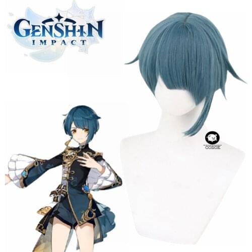 Game Genshin Impact Xingqiu Cosplay Wig Short Blue Men Wigs with Bangs Heat Resistant Synthetic Hair Halloween