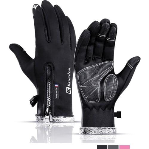 Winter Themal Touchscreen Gloves Anti-Slip Windproof Cycling Gloves w/ Fleece Lining Adjustable Zipper Anti-Lost Buckle Camping