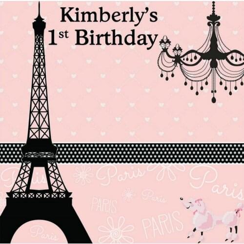 Custom Pink Paris Dream 1st Birthday Eiffel Tower Heart Light Dog background High quality Computer print party backdrop
