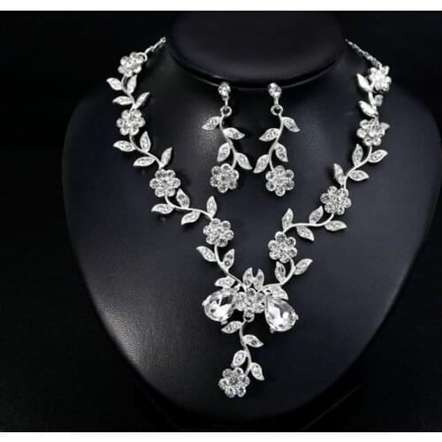 Luxury Bridal Jewelry Sets Crystal Flower Necklace Earrings Set For Women Wedding Bridesmaid Party Fashion Accessories