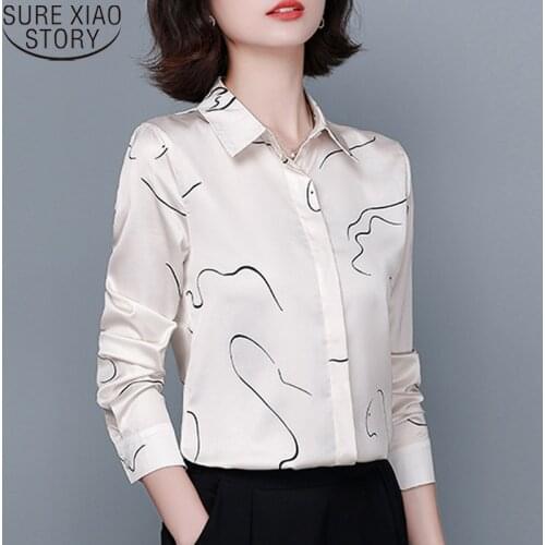 Silk Satin Beige POLO Shirts Women Tops Office Lady Striped Blouses Women Autumn Long Sleeve Plus Size 4XL Cardigan Blusas 10459