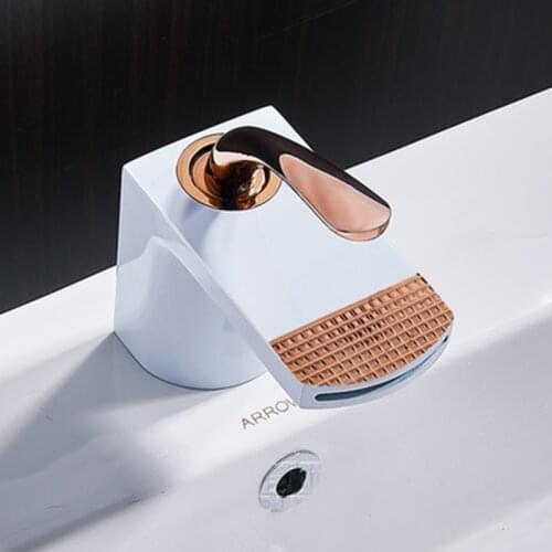 Basin Faucets Bathroom Sink Faucet White and Rose Gold Brass Single Hole Faucet Basin Tap Grifo Lavabo Hot Cold Waterfall Faucet