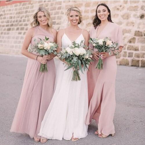 Light Pink Series Bridesmaid Dresses A-Line One Shoulder Sleeveless Floor Length Simple Formal Wedding Party Gowns Custom Made