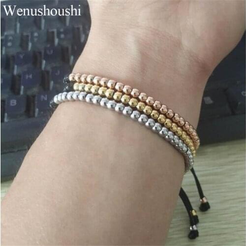 Wenushoushi 4mm beads fashion beads bracelet for women girls gifts wax cord string strand bracelets new stainless steel fj128