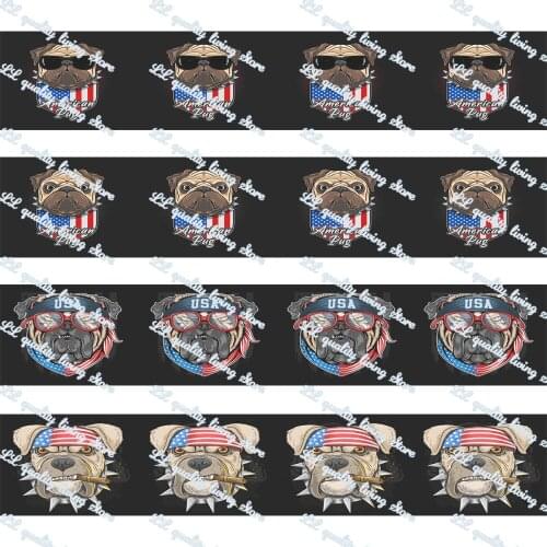 WL 1-1/2” American Handsome Dog Grosgrain Ribbon Gift Wrapping Hair Bow Diy Party Decoration Craft Supplies Animal Collar