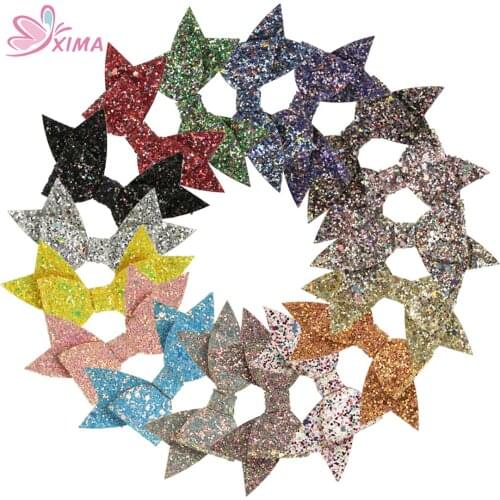 XIMA 17pcs/lot 2.5''Glitter Fabric Bow for Girl and Women Hair Accessories Glitter Sequin Bow Clips