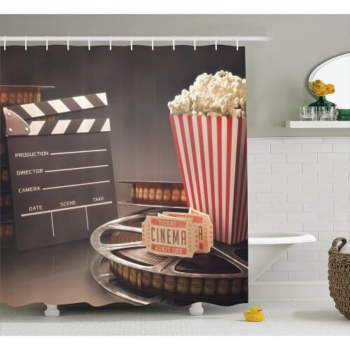 Movie Theater Shower Curtain Old Fashion Entertainment Objects Related to Cinema Film Reel Motion Wall Decoration Curtains