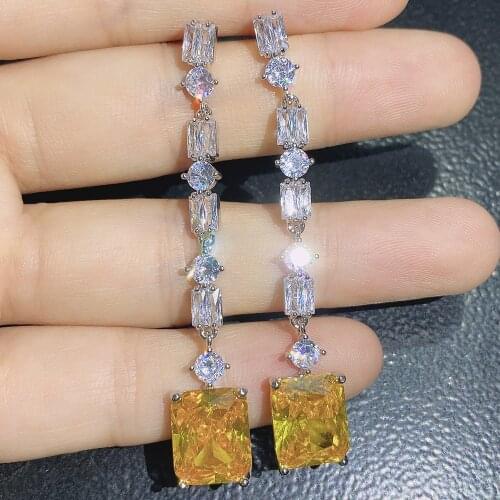 New Fashion Baguette Multi Cubic Zirconia Square Shape Wedding Big Earrings for Women Fashion Jewelry Brincos