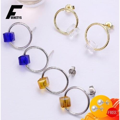 Trendy 925 Silver Jewelry Earrings Square Shape Crystal Gemstone Drop Earring for Women Wedding Engagement Accessories Wholesale