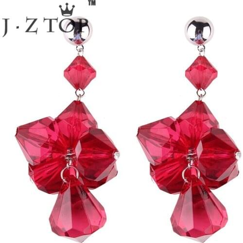 JZTOP Retro Tassel Earrings Exaggerated Acrylic Flower Pendant Big Stud Earrings For Woman Fashion Oorbellen Jewelry Gift